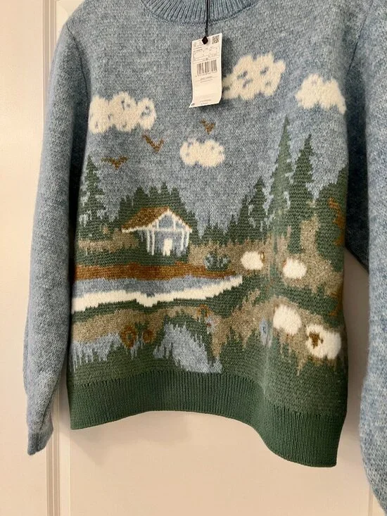 Mango Blue Landscape Sweater, NEW - Picture 3 of 4